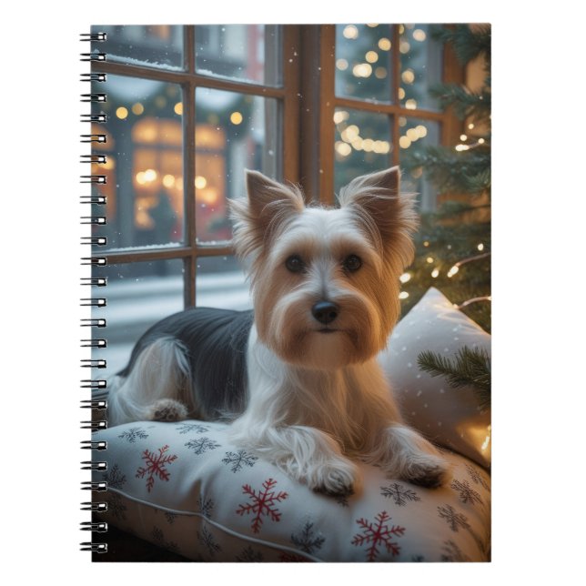 Caderno Espiral Biewer Terrier With Christmas Lights Holiday (Frente)
