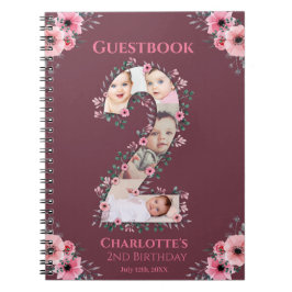 Caderno Espiral Big 2nd Birthday Girl Photo Pink Flower Guest Book
