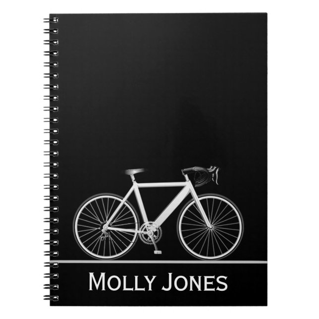 Caderno Espiral Bike Branca com Nome em Preto (Frente)