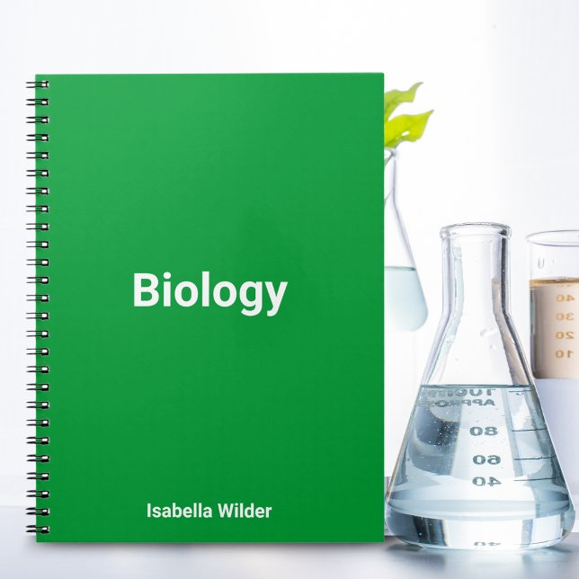Caderno Espiral Biologia Simples Personalizada/Verde da Ciência (Shamrock Green Biology Notebook: Amplify Focus and Connection to Life Sciences.)