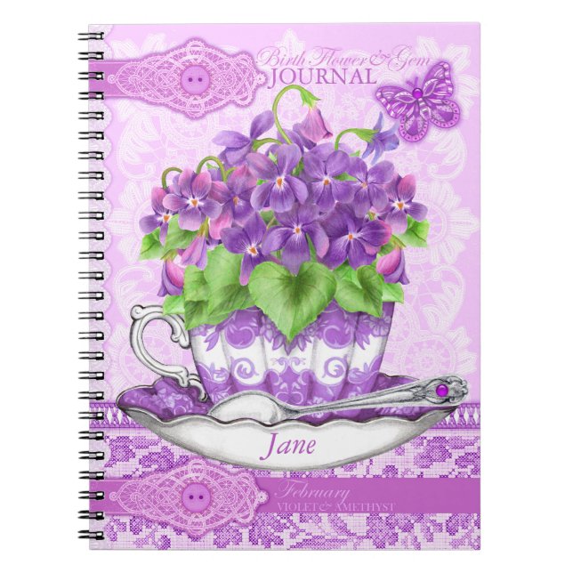 Caderno Espiral Birds Flower e Gem Fevereiro Lace (Frente)