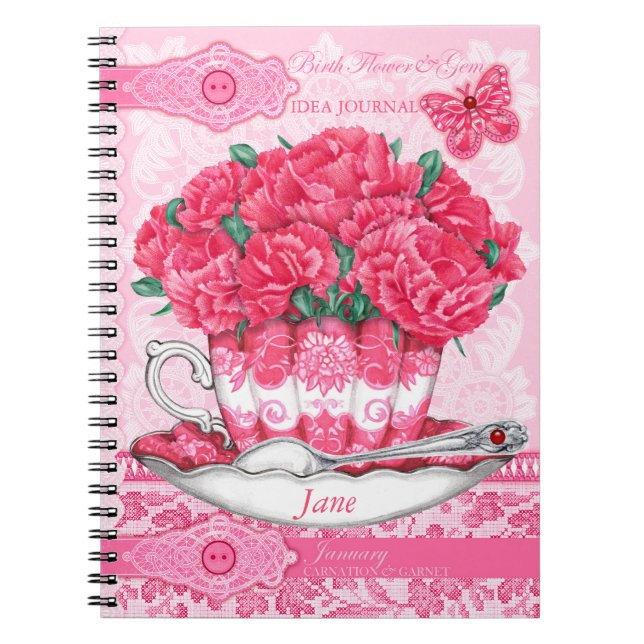 Caderno Espiral Birds Flower e Gem Janeiro Lace (Frente)