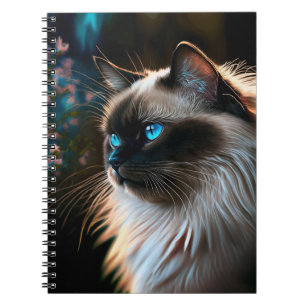 Caderno Espiral Birman Cat em Bloco de Óleos Floral