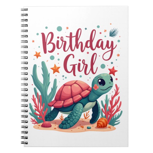 Caderno Espiral Birthday Girl Sea Turtle Tema Ocea Festa de aniver (Frente)