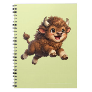 Caderno Espiral Bisão Fofo com Olhos Grandes Cartoon Feliz da Vida