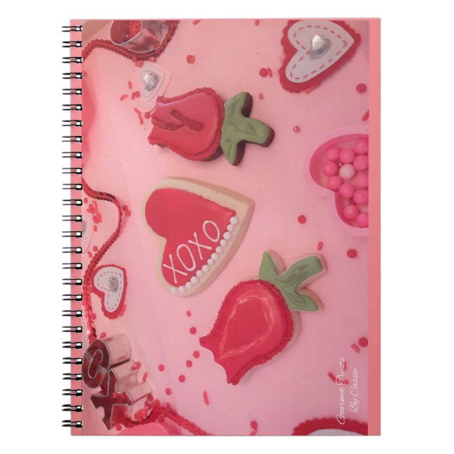 Caderno Espiral Biscoitos de Açúcar Corações e Rosas (Frente)
