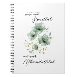Caderno Espiral Bismillah Alhamdullilah Floral Verde