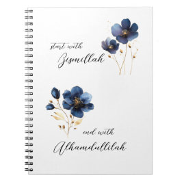 Caderno Espiral Bismillah Alhamdullilah Navy Gold Floral