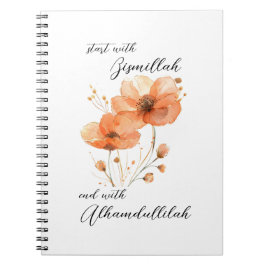 Caderno Espiral Bismillah Alhamdullilah Orange Floral