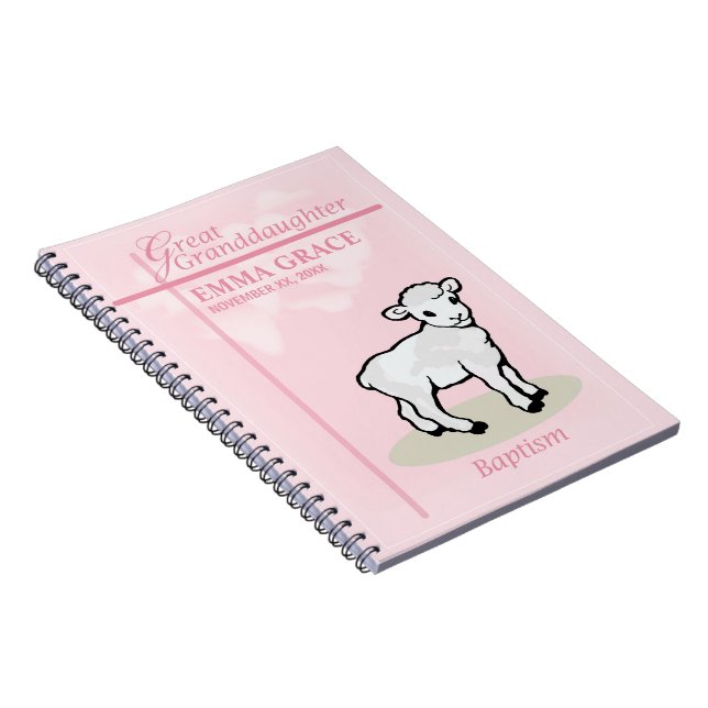 Caderno Espiral Bisneta Batismo Rosa Menina Cordeiro (Lado Direito)