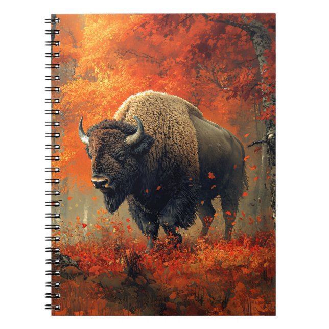Caderno Espiral Bison no Trabalho de arte de Autumn Woods (Frente)