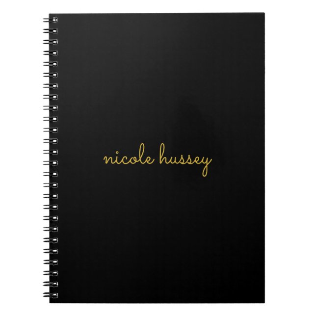 Caderno Espiral Black and Gold Script  | Stylish Monogram Modern (Frente)
