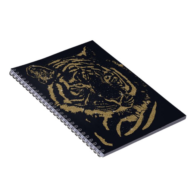 Caderno Espiral Black and Gold Tiger Artwork Luxury Glitter Style (Lado Direito)