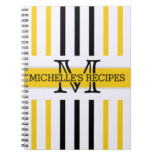 Caderno Espiral Black and Jonquil Stripes Moderno Monograma