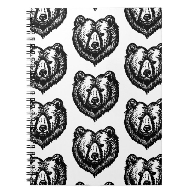 Caderno Espiral Black and White Bear's Face Ink Drawing (Frente)
