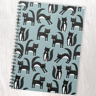 Caderno Espiral Black and White Cute Tuxedo Kitty Cats Pattern