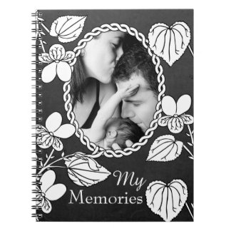 Caderno Espiral Black and White Flower Custom Photo Elegant