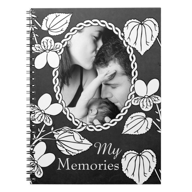 Caderno Espiral Black and White Flower Custom Photo Elegant (Frente)
