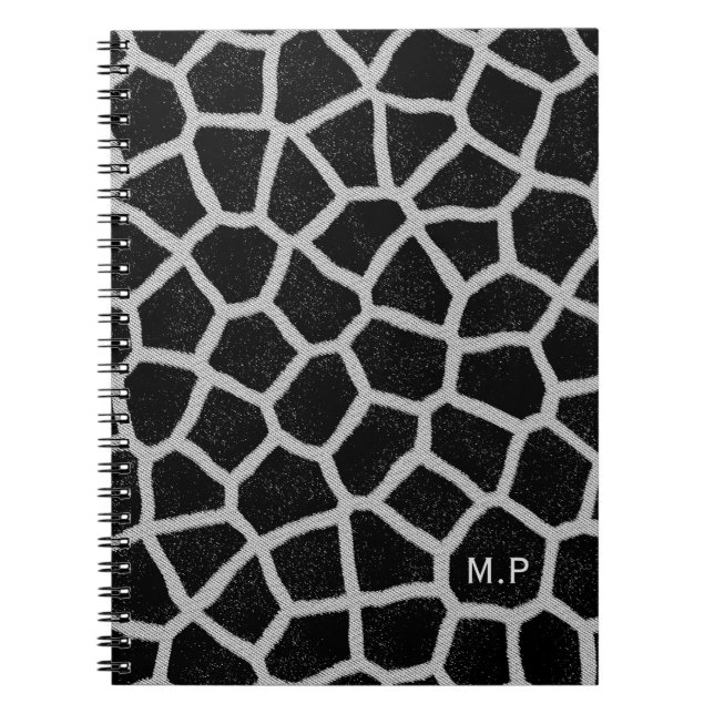 Caderno Espiral Black and White Giraffe Print Monogram (Frente)