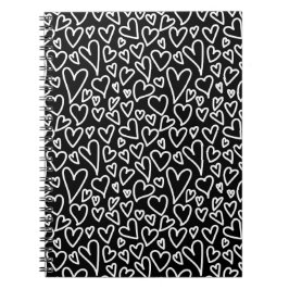 Caderno Espiral Black and White Hearts Printed Cover Notebook