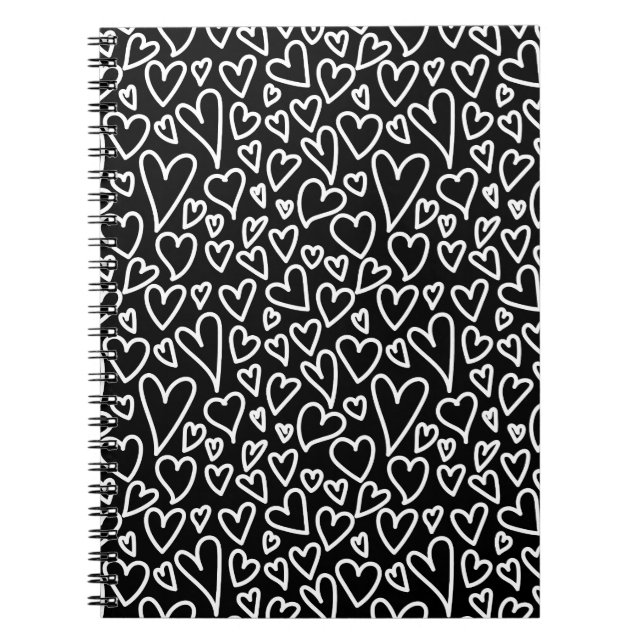 Caderno Espiral Black and White Hearts Printed Cover Notebook (Frente)