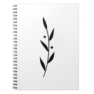 Caderno Espiral Black and White Leaf Branch Clean Botanical 