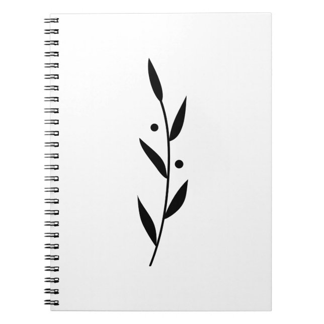 Caderno Espiral Black and White Leaf Branch Clean Botanical  (Frente)