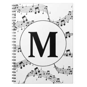 Caderno Espiral Black and White Music Note Monogram 
