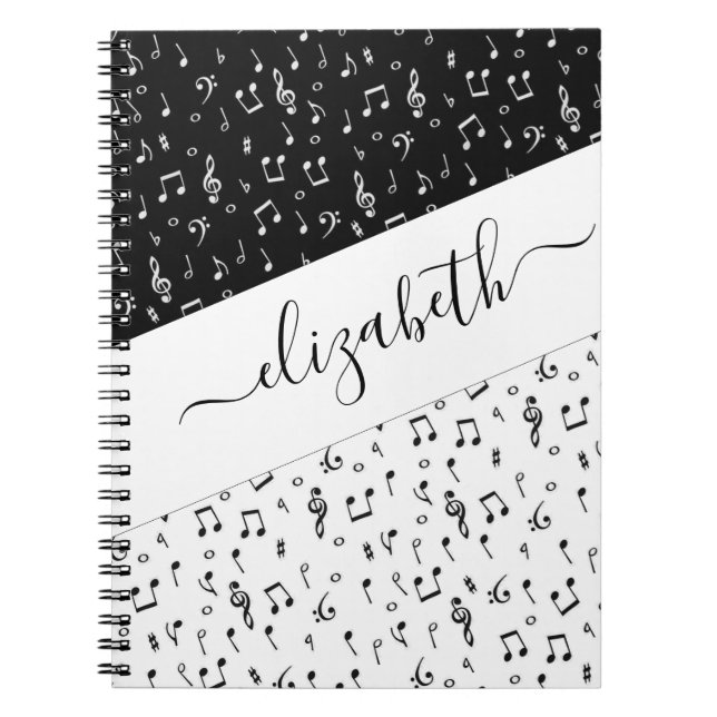 Caderno Espiral Black and white musical personalized  (Frente)