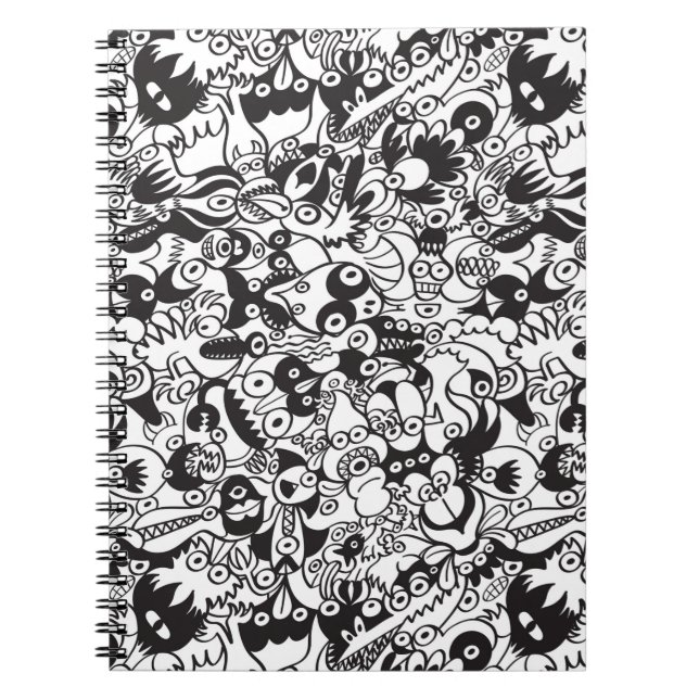 Caderno Espiral Black and white scary monsters in doodle art style (Frente)