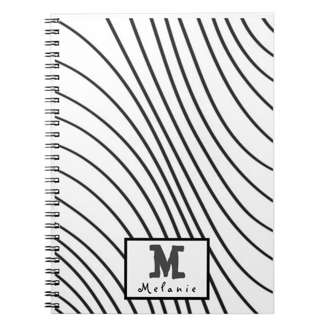 Caderno Espiral Black and white striped Abstract minimal Monogram  (Frente)