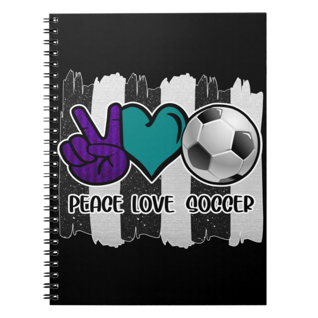 Caderno Espiral Black and White Striped Peace Love Soccer (Frente)