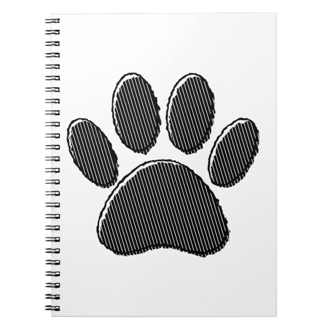 Caderno Espiral Black and White Striped Puppy Paw Print (Frente)