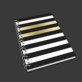 Caderno Espiral Black and white stripes gold accent