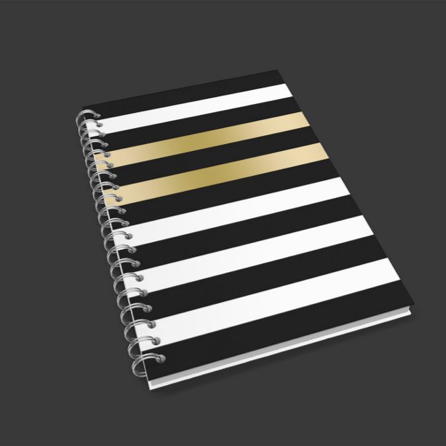 Caderno Espiral Black and white stripes gold accent (Criador carregado)
