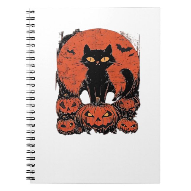 Caderno Espiral Black Cat and Pumpkins - Halloween T-Shirt Art Cla (Frente)