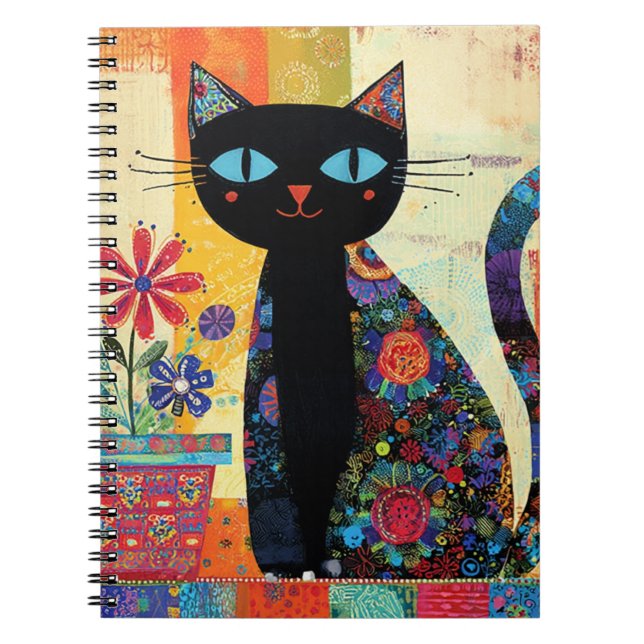 Caderno Espiral Black Cat Folk Art (Frente)