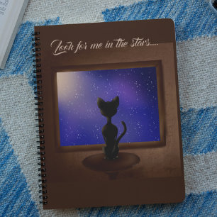 Caderno Espiral Black Cat olhando pela janela estrelas do céu notu
