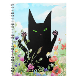 Caderno Espiral Black Cat Spring Fever: Kitty and Flowers