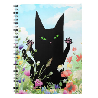 Caderno Espiral Black Cat Spring Fever: Kitty and Flowers