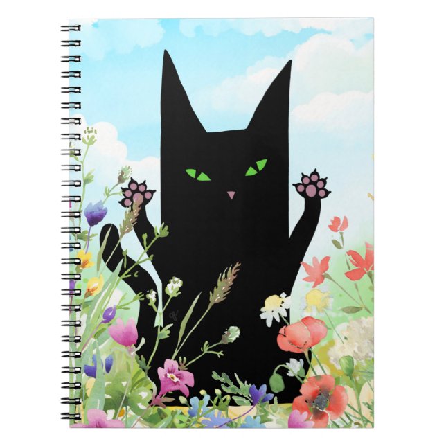 Caderno Espiral Black Cat Spring Fever:  Kitty and Flowers (Frente)