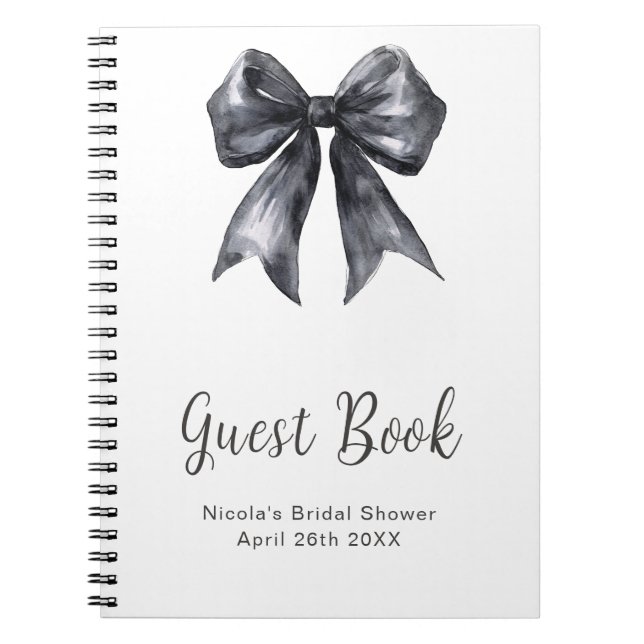 Caderno Espiral Black Coquette Bow Bridal Shower Guest Book (Frente)