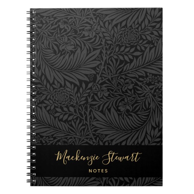 Caderno Espiral Black Custom Name Floral Pattern (Frente)