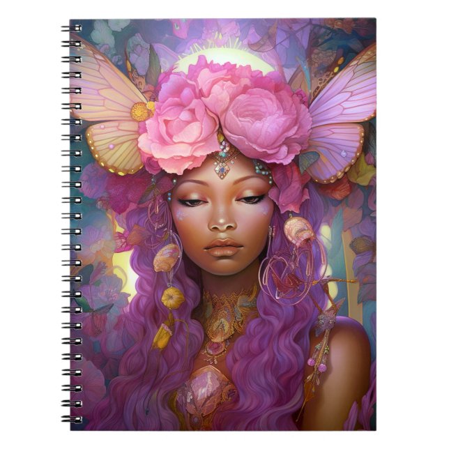 Caderno Espiral Black Fairy Queen Pink Purple Fantasy Art (Frente)
