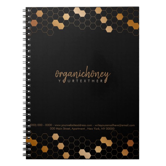Caderno Espiral Black Farm Honeycomb Bee Apiary Organic Gold (Frente)