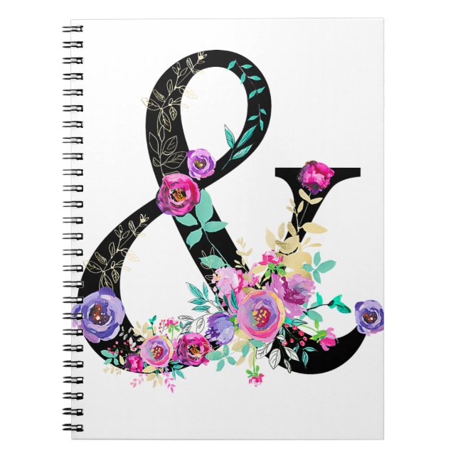 Caderno Espiral Black Floral Modern Ampersand Chic Rustic Country (Frente)