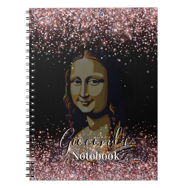 Caderno Espiral  Black Glitter Leonardo Da Vinci Gioconda (Frente)