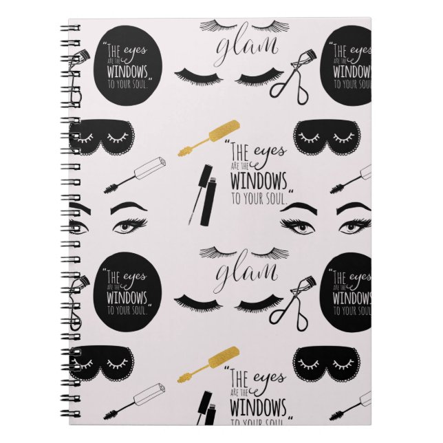Caderno Espiral Black Gold Eyelashes Glam Birthday (Frente)