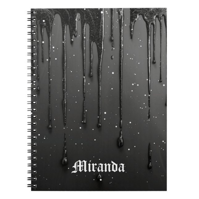 Caderno Espiral Black Gothic Drip Liquid Glitter Paint Dark (Frente)