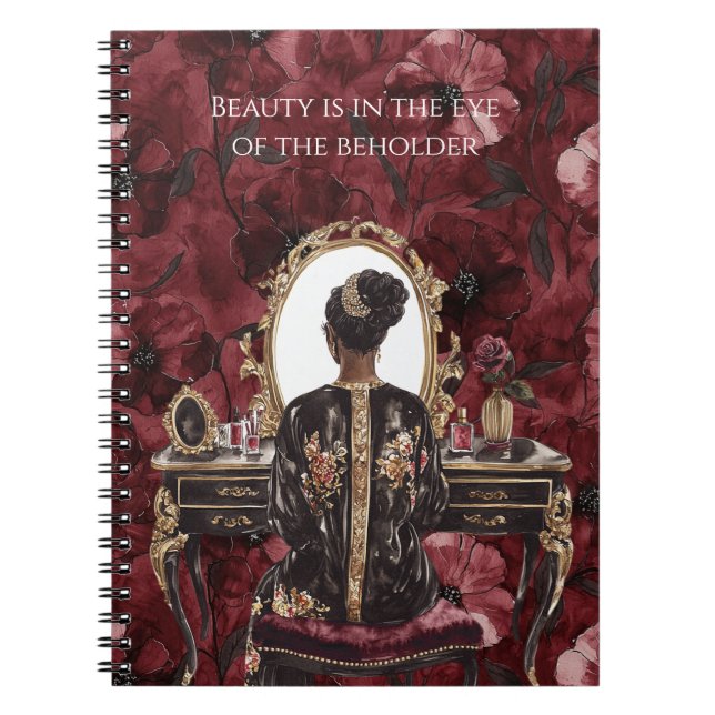 Caderno Espiral Black Hair Boudoir Burgundy Floral (Frente)